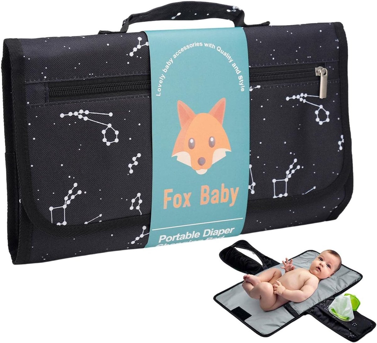 Draagbaar Verschoonmatje voor Baby – Compact & Opvouwbaar – Met Opbergvakken – Éénhandig te Gebruiken – Waterbestendig – Ideaal voor Onderweg & Luiertas – Unisex Kraamcadeau