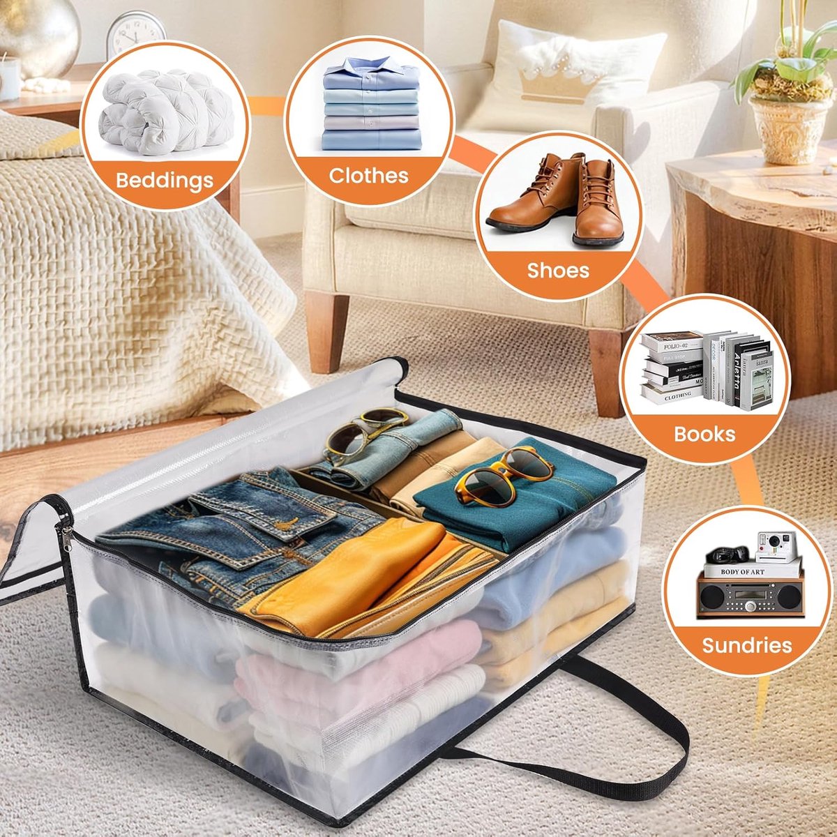 Opbergzakken Dekbed - Kleding Opbergers - Huis Organiseren - Doorzichtig Materiaal - 90L - Transparant