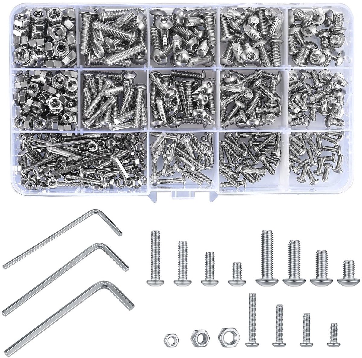 Complete Set van 440 Stuks Hex Socket Schroeven en Moeren van RVS - M3/M4/M5, Duurzaam en Corrosiebestendig