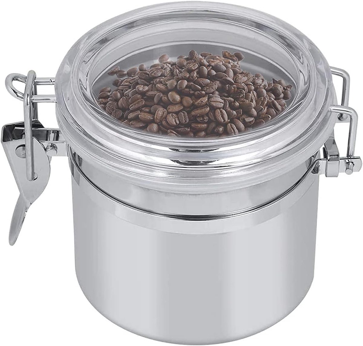 Airtight Opslagpot van RVS met Duidelijk Deksel en Vergrendelingsklem voor Specerijen, Suiker en Koffie - 1050ml Capaciteit