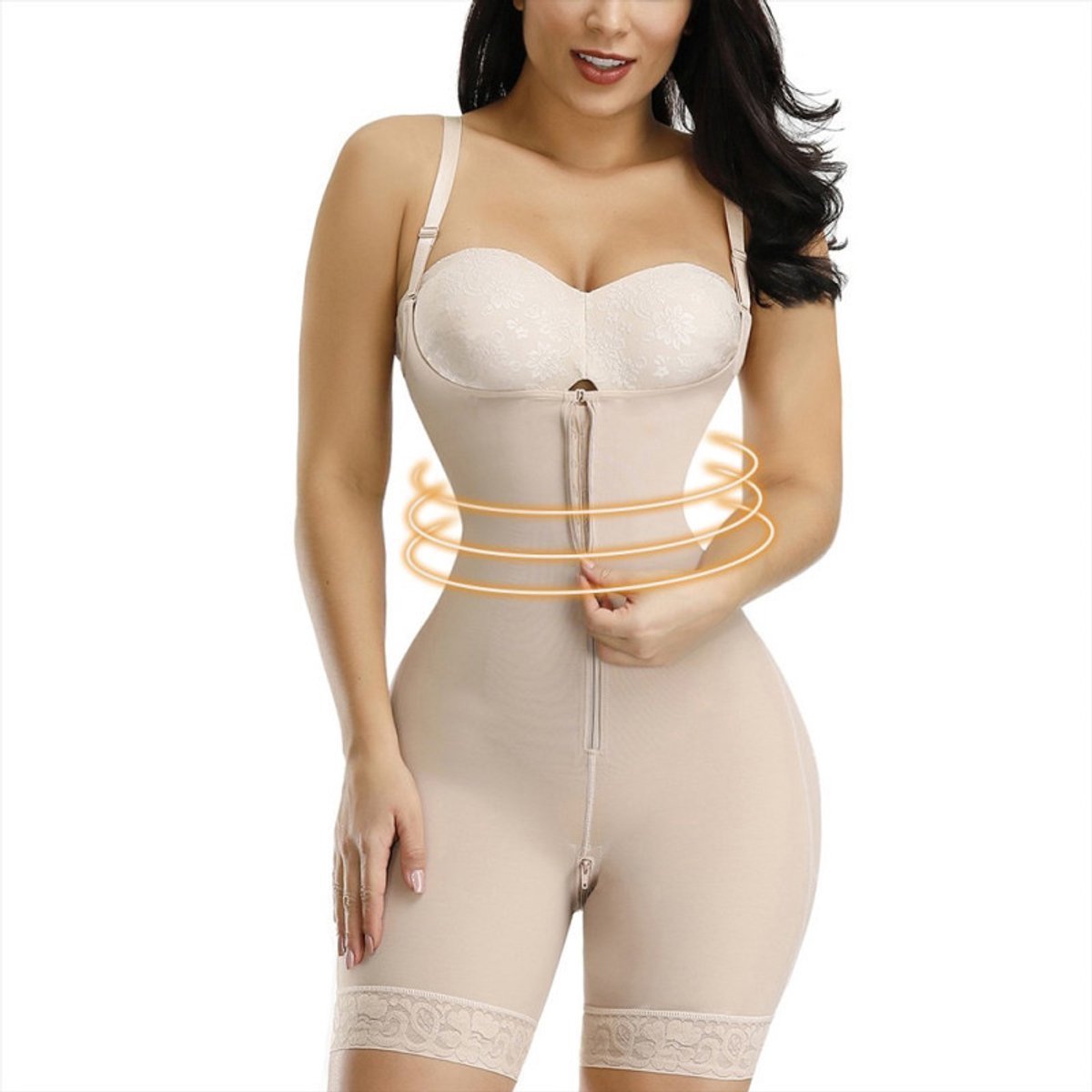 Body shaper - Maat M - Slimming Bodysuit met opening voor toiletbezoek - Corrigerende body – Shapewear - Full body shaper dames - High waist shaper - Shapewear buik - Waist trainer – Afslank - Beige - LOUZIR