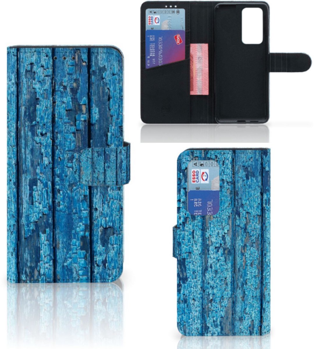 Huawei P40 Pro Book Style Case Wood Blue