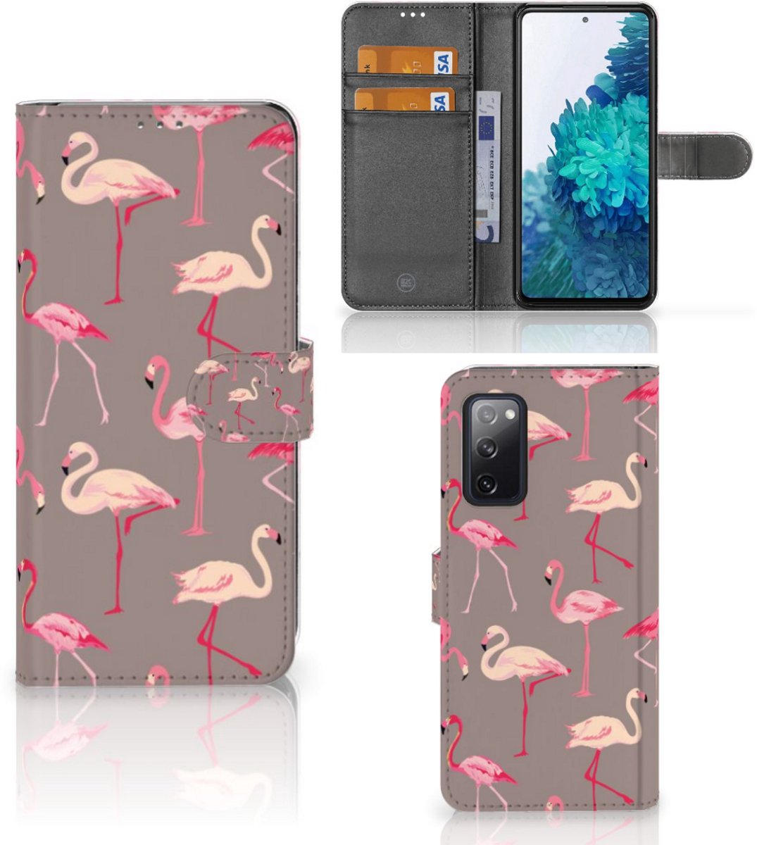 Book Case voor Samsung Galaxy S20 FE Telefoonhoesje met Pasjes Flamingo