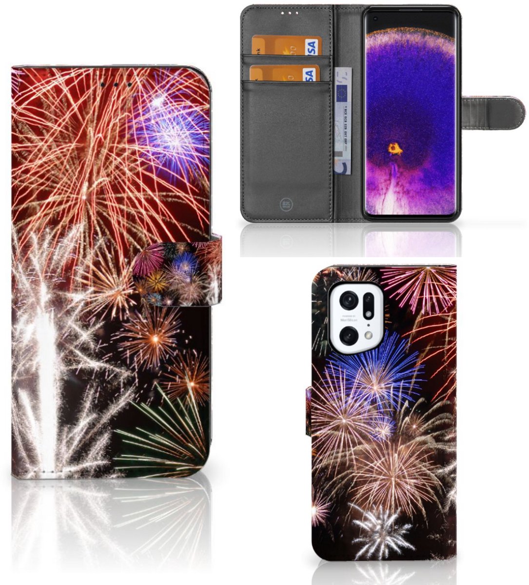 OPPO Find X5 Pro Wallet Case met Pasjes Vuurwerk