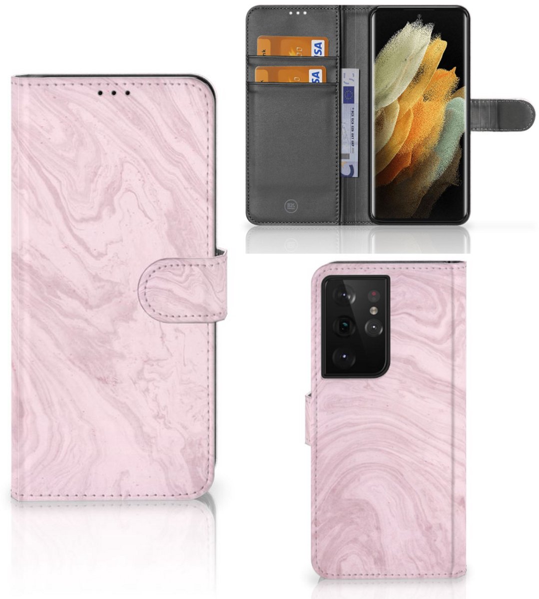 Samsung Galaxy S21 Ultra Bookcase Marble Pink - Origineel Cadeau Vriendin