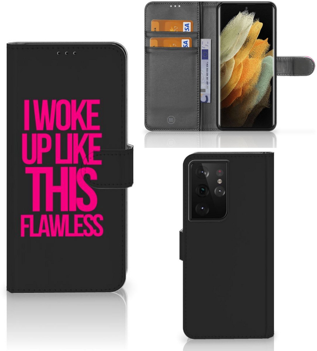 Samsung Galaxy S21 Ultra Hoesje met naam Woke Up - Origineel Cadeau Zelf Maken