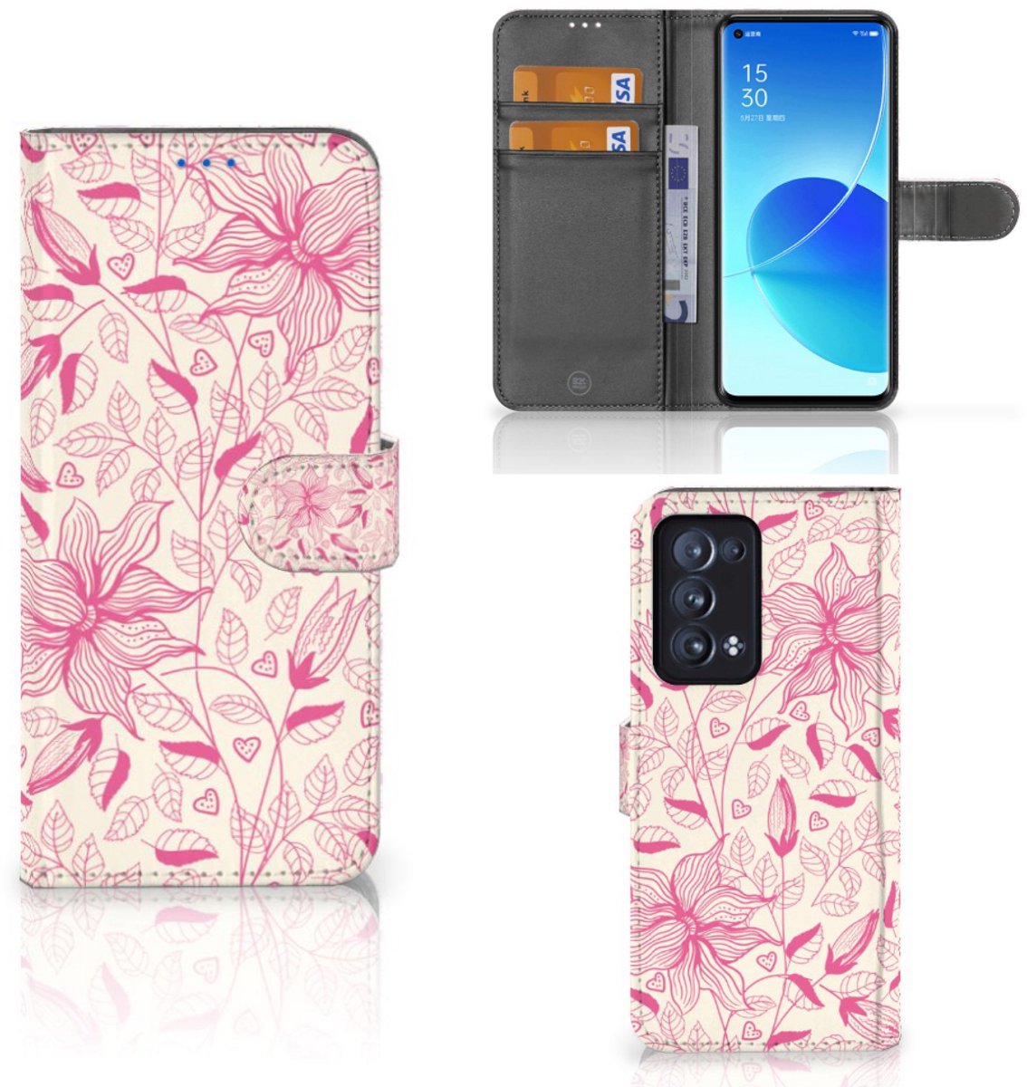 OPPO Reno 6 Pro Plus 5G Hoesje Pink Flowers