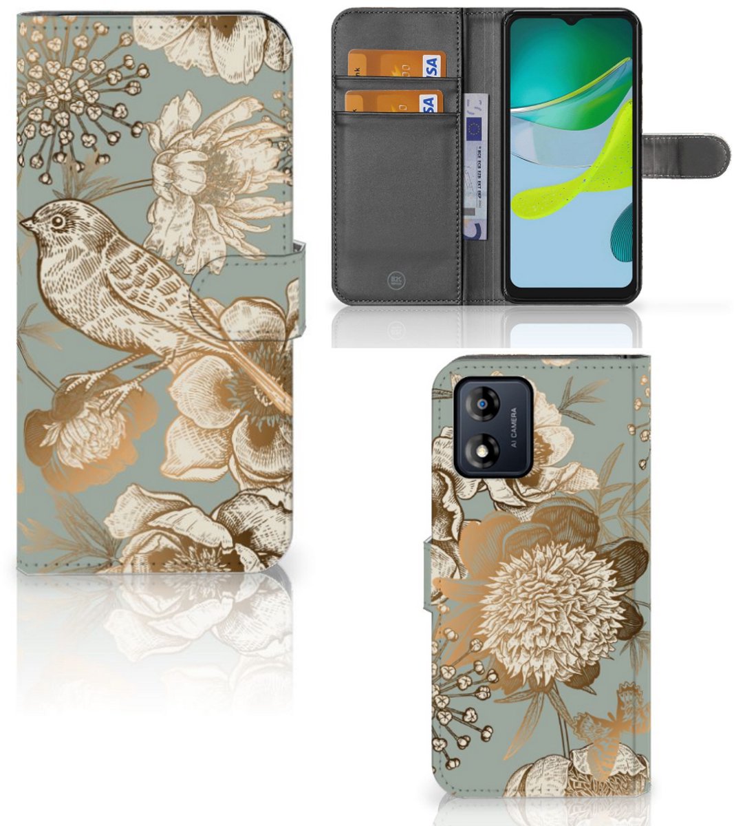 Hoesje voor Motorola Moto E13 4G Vintage Bird Flowers