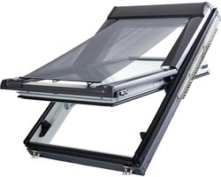 Origineel Roto Buitenrolgordijn Screen ZAR Zonwering Warmtewering Volledig Functioneel bij Geopend Raam Lengte Verstelbaar Voor Roto Dakramen van de Designo R6/R8 Serie met Maat 074/xxx Breedte 74 cm