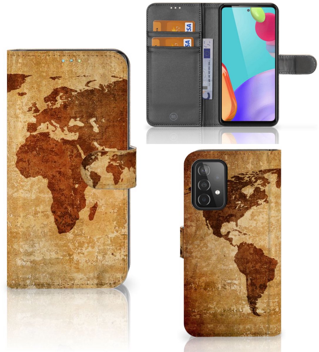 Samsung Galaxy A52 Flip Cover Wereldkaart
