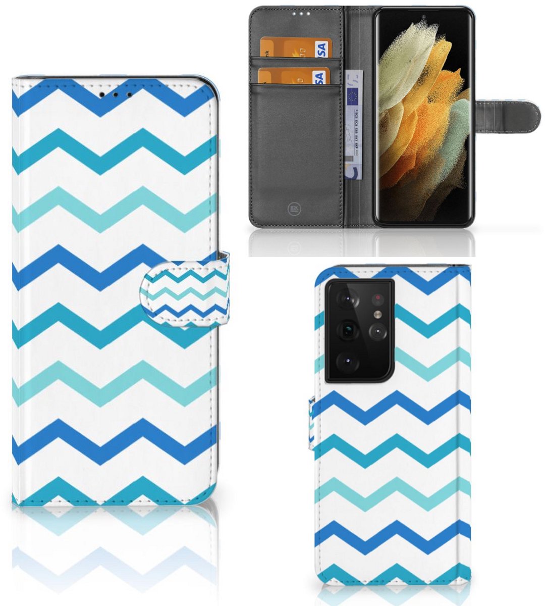 Samsung Galaxy S21 Ultra Telefoon Hoesje Zigzag Blauw