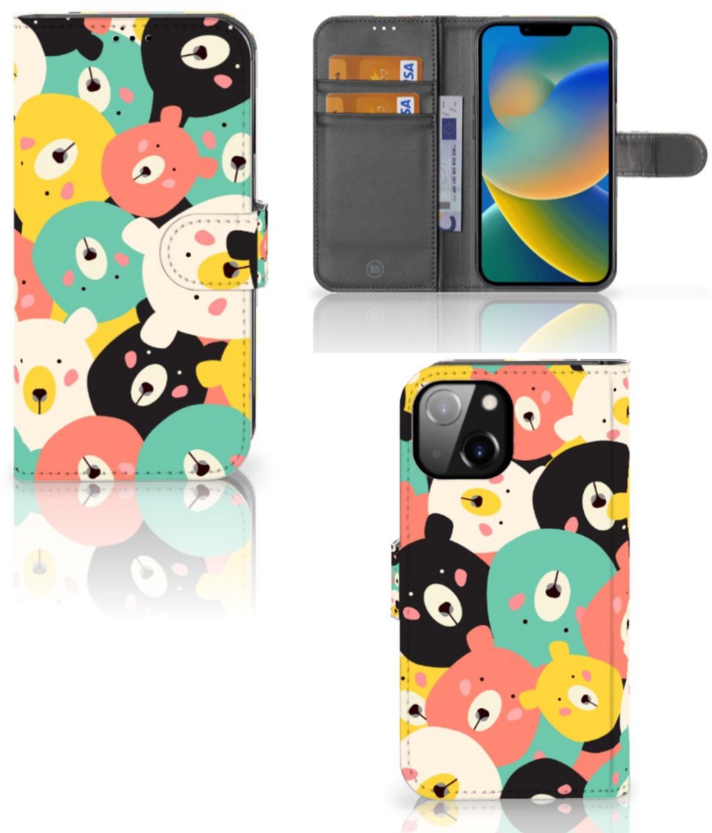 Book Case voor Apple iPhone 14 Leuk Hoesje Bears