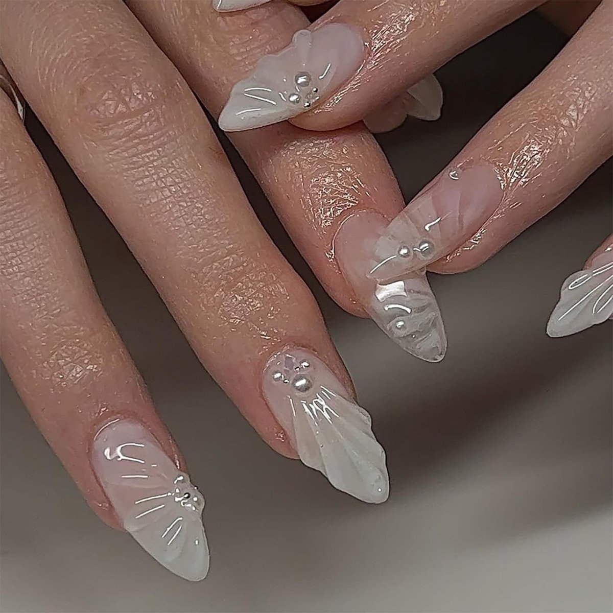 GlamRays 24 Pcs Press On Nails - Franse Amandelvorm - Glanzend Acryl voor Thuis Manicure
