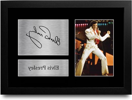 Elvis Presley Foto - Muziek Poster - Muurdecoratie - Gedrukte Handtekening - 33L x 24B cm - Zwart