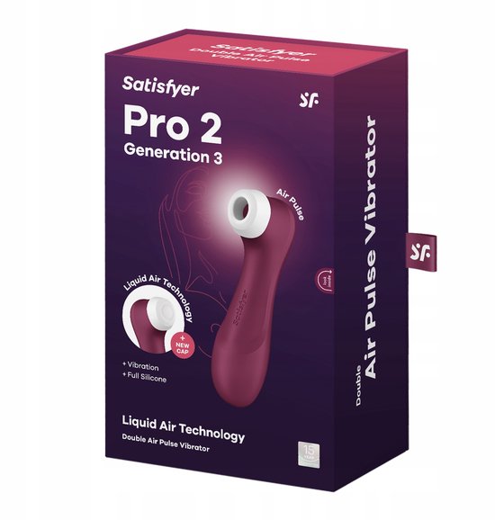 Satisfyer, vibrator, drukgolfvibrator, 'Pro 2 Generation 3', 16,5 cm, vloeibare luchttechnologie, incl. extra opzetstuk, 2 apart regelbare motoren