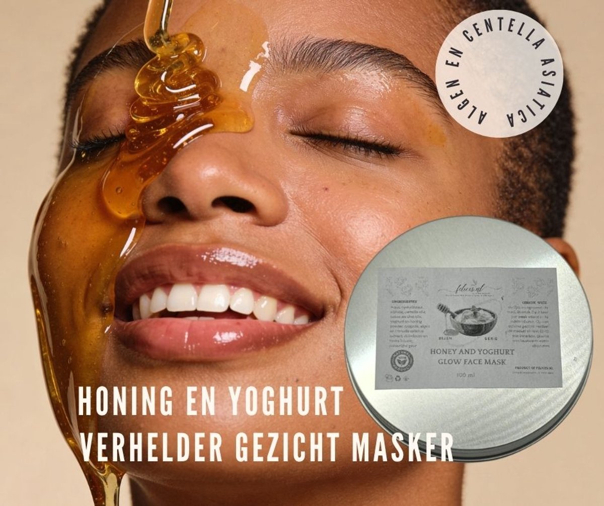 Handgemaakte bio glans gezicht masker met honing en yoghurt - algen en centella asiatica 100ml