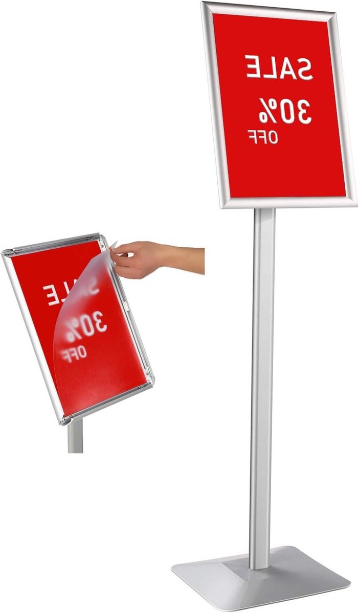Bordstandaard Vloer - Posterhouder Staand - Reclame Tonen - Verstelbaar Frame - 28x43 cm - Zilver