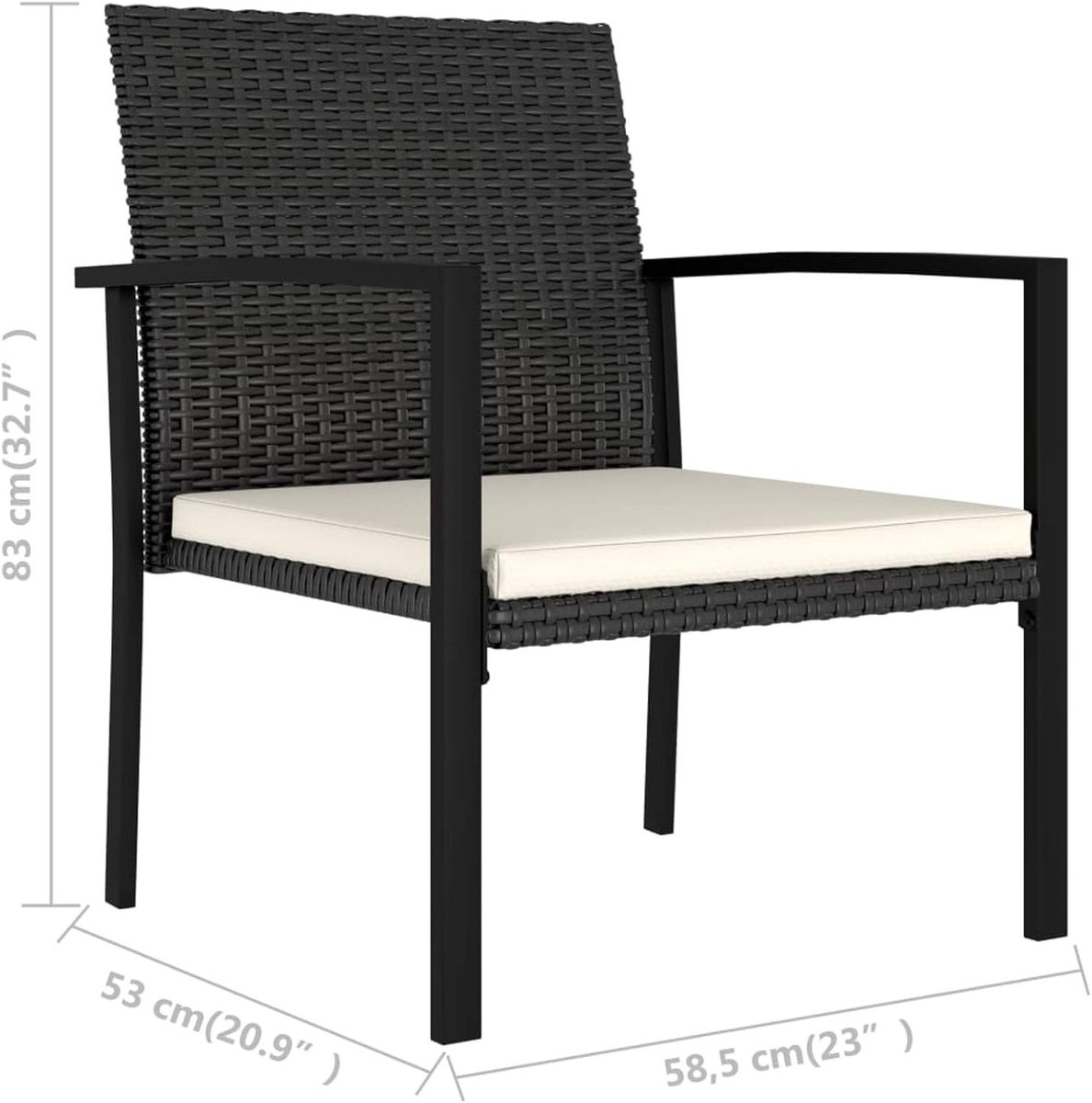 Tuinstoel Set 2 Stuks – Zwarte Polyrattan Tuinstoelen met Armleuningen & Kussens – Outdoor Tuinstoelen voor Tuin, Balkon & Terras – Staalframe Gartenmöbel – ABTkantoor