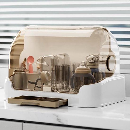 Babyflessendrogerrek met afneembaar waterbak, babydroogrek met afdekkingen, ideaal voor flessen, spenen, kopjes, pomponderdelen en accessoires — afbeelding 2