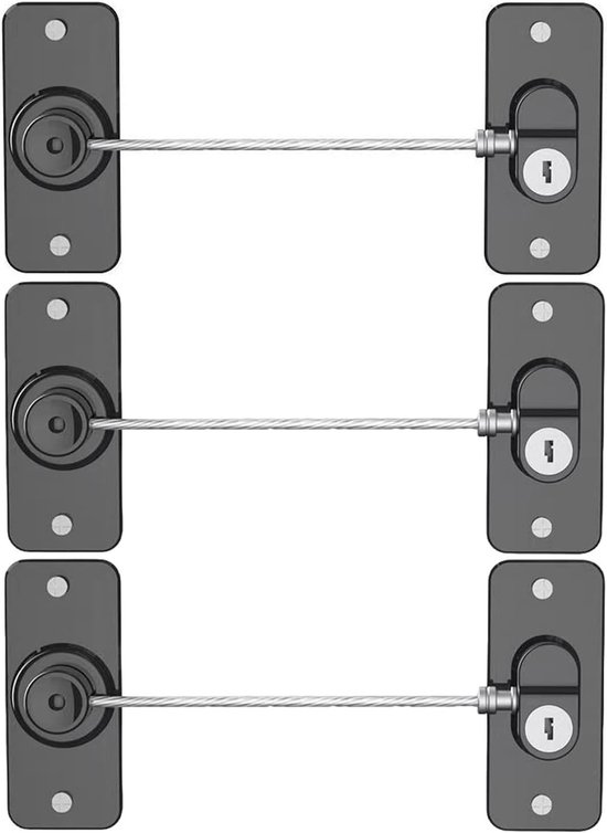 3 Pack Kastsloten met Sleutels - Geen Boren, Kindveilige Lock voor Koelkast, Lades en Afwasmachine, Zwart