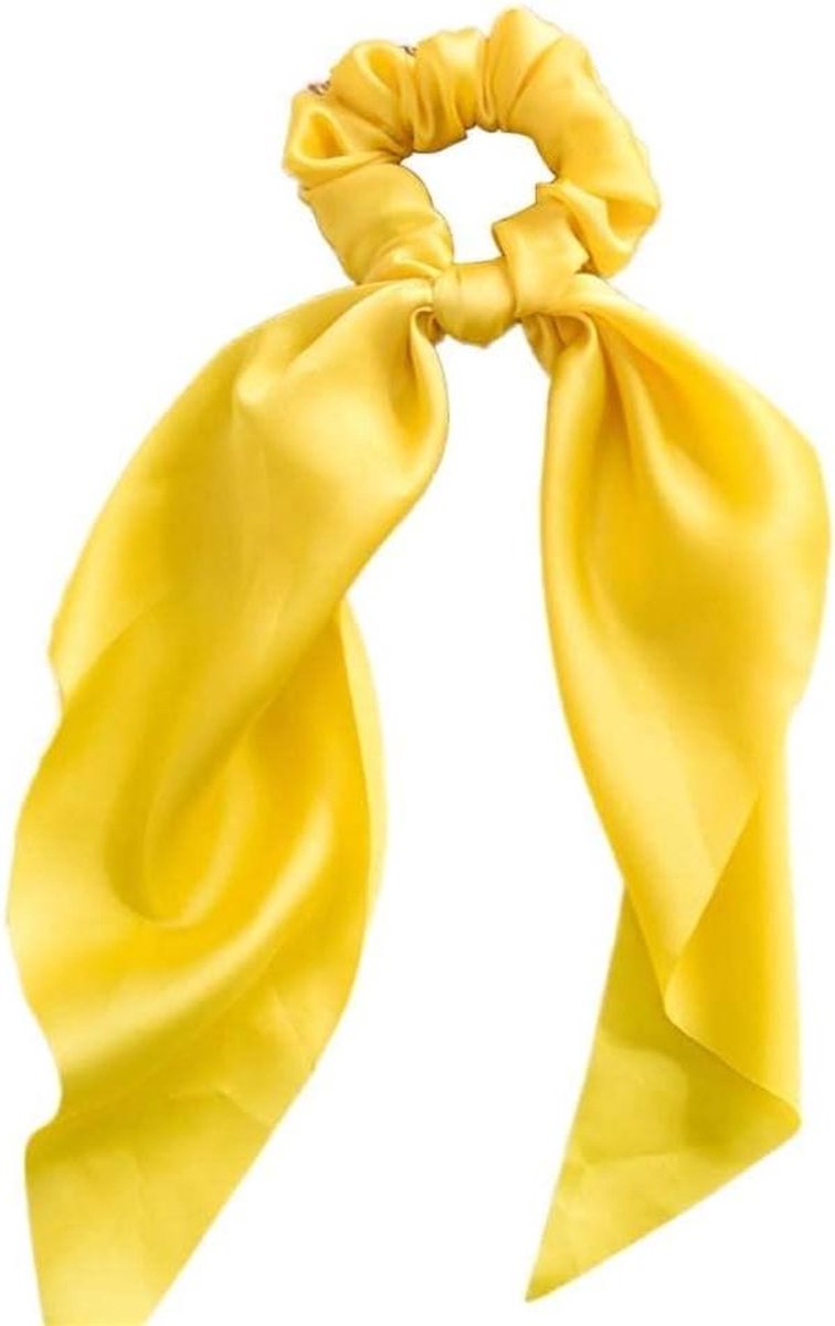 Haar Scrunchie Strik - Haarband Elastiek - Kapsel Versieren - Zacht Satijn Lint - 20 g - Geel