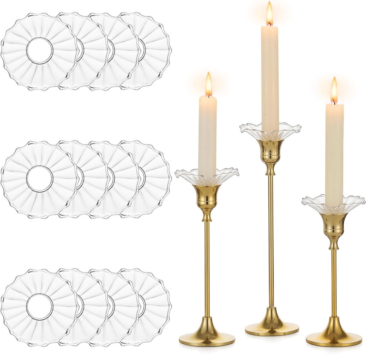 Set van 12 Ribbel Bobeches voor Kaarsenhouders - Beschermers voor Kaarsdruppels, Perfect voor Tafelcentra, Bruiloften en Kerstdecoratie