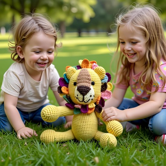 Gehaakte Leeuw - Pluche Dier Amigurumi - Baby Knuffelen - Handgemaakt Katoen - 22 cm - Geel — afbeelding 4