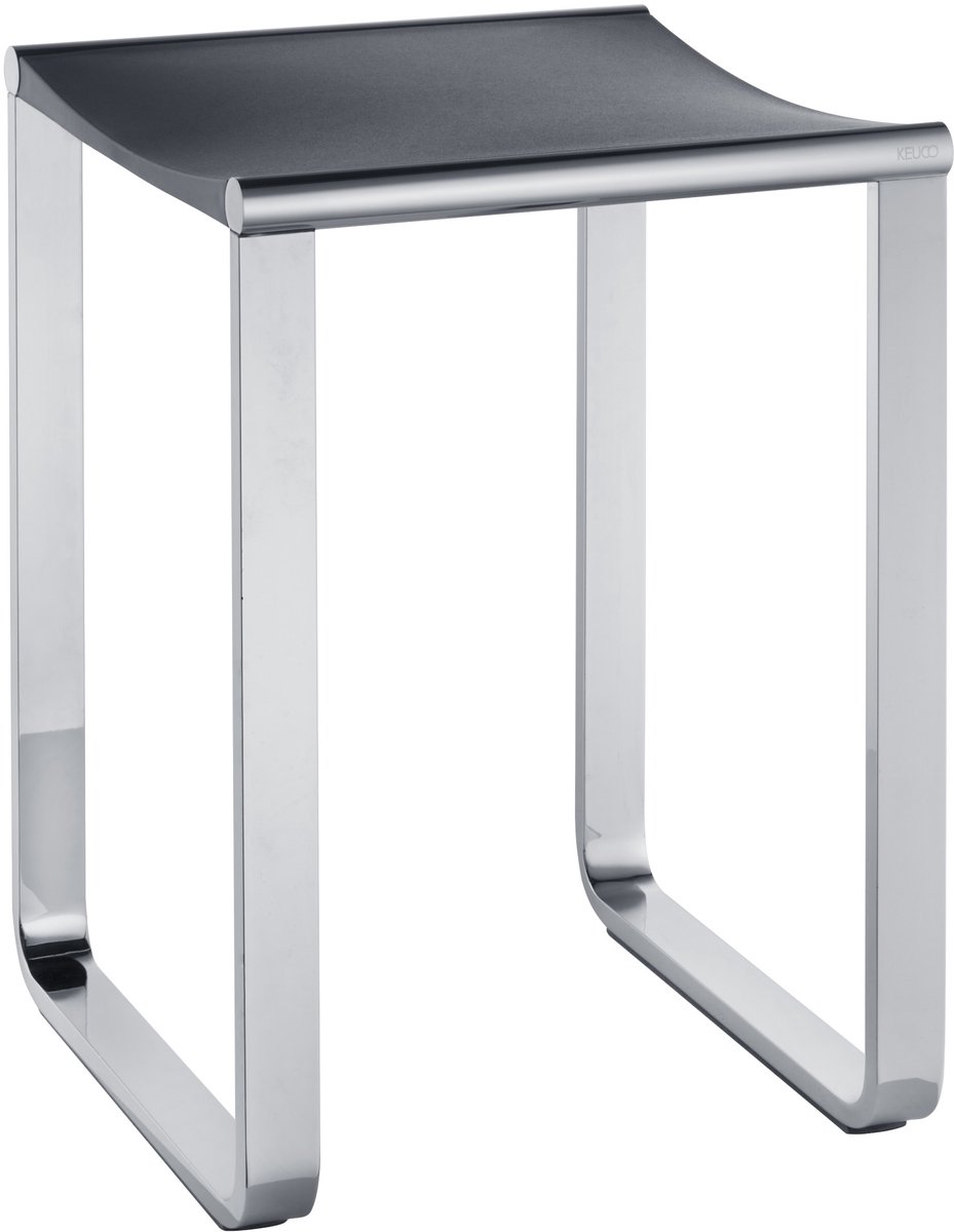 KEUCO Plan douchekruk, belastbaar tot 100 kg, aluminium verchroomd, zitvlak van kunststof zwartgrijs, 36,5 x 34 cm, kruk voor bad en douche