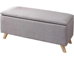 BAKAJI Storage Box for Bedroom, Footstool, Wood Structure, Hopp Bag Cover, Folding Seat, Padded, Light Grey, Unique