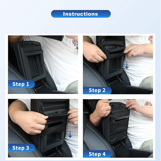 Installatie-instructies voor de armsteunhoes: stappen 1-4.