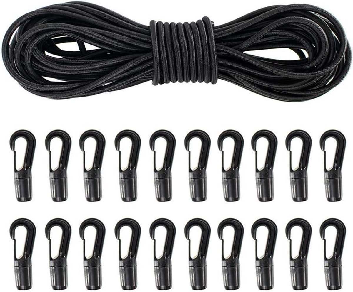 Elastisch Bungee Koord - Schokkoord Touw - Items Vastzetten - Rot en UV Bestendig - 50 Voet - Zwart