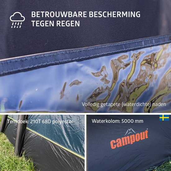 Grijze tent met waterdichte naden, 210T polyester.