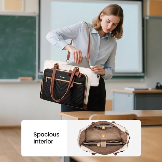 Lunchtas voor dames - lunchtas - handtas - koelkast tafelmodel - 2-in-1 geïsoleerd ontwerp - Laptoptas met apart lunchvak - Grote inhoud - Ontwerp met meerdere vakken - Geschikt voor 15,6-inch laptops —bruin — afbeelding 4