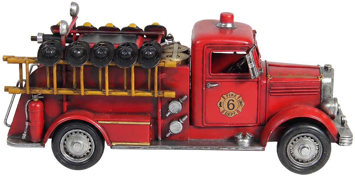 Clayre & Eef Decoratie Model Brandweerauto Rood Metaal