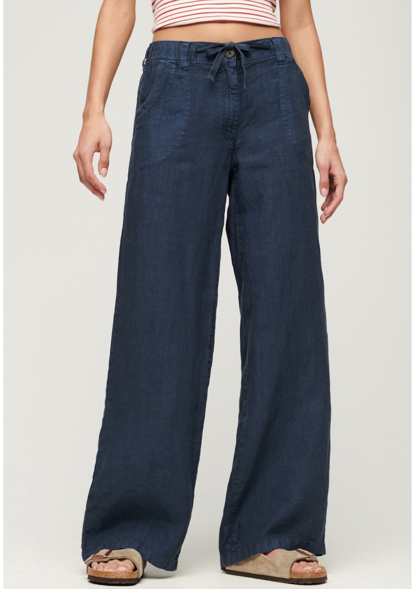 Superdry Linnen broek met lage taille in Blauw
