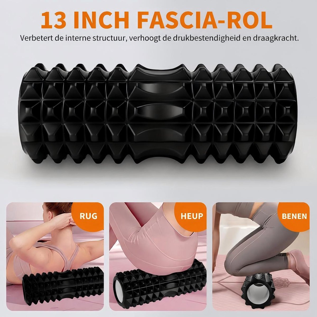 Foam Roller 10-in-1 set - 33 cm Massageroller met Massagebal voor Rug en Nek (belastbaar tot 120 kg) - Inclusief massagebal, massagestick en weerstandsbanden - voor verlichting van rug en nek, yoga, pilates, fitness, herstel en flexibiliteit thumbnail 3