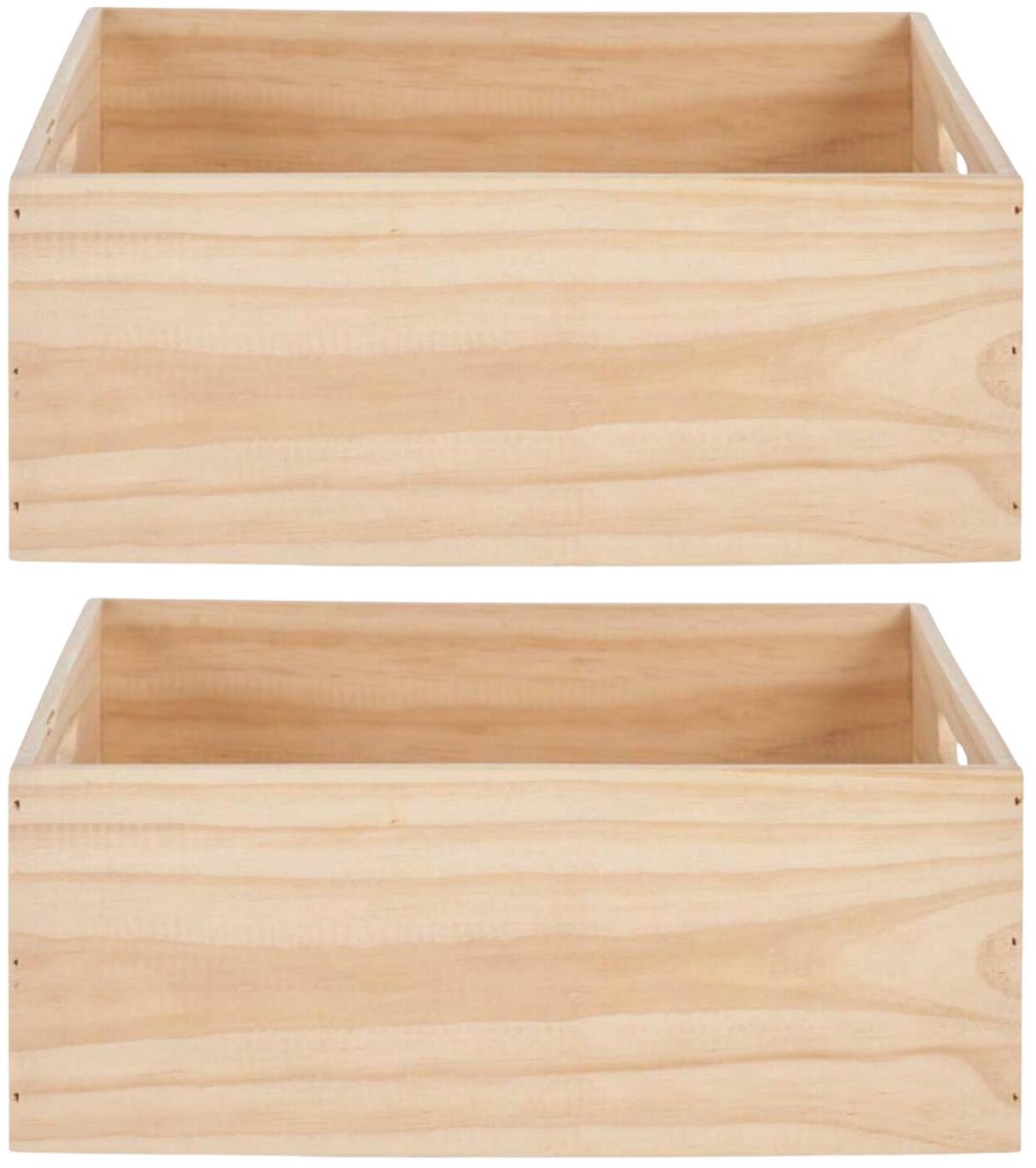 Home&styling opbergbox Praag - 2x - 46 x 31 x 14 cm - hout - natuurlijke look - opbergkist
