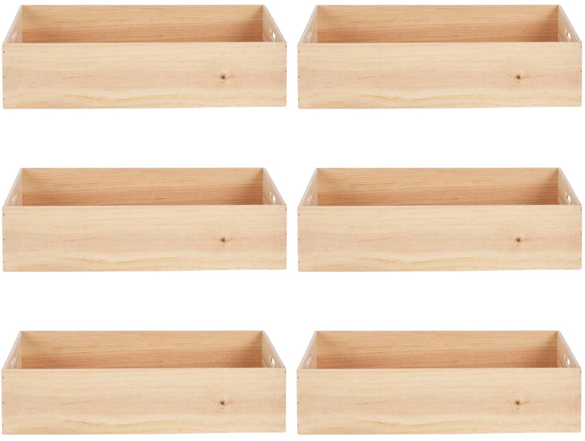 Home&styling opbergbox Praag - 6x - 60 x 40 x 14 cm - hout - natuurlijke look - opbergkist