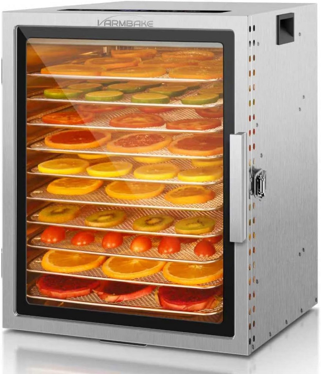 Droogautomaat Roestvrij Staal - Voedseldroger Dehydrator - Voedsel Drogen - 10 Etages Groot Oppervlak - 800W Vermogen - Wit