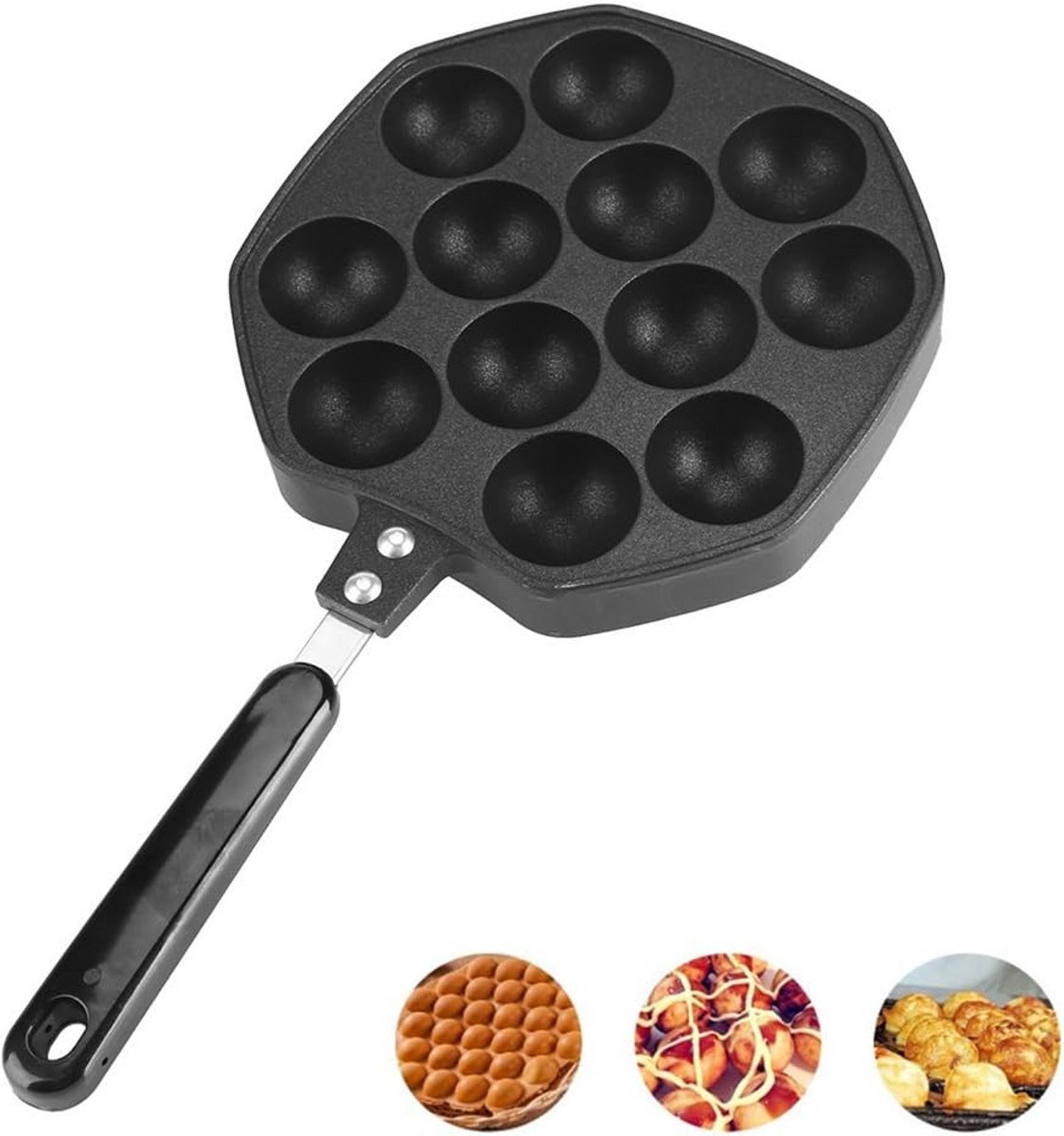 Koekenpan met gaten - Pannenkoekenpan - Snacks maken - Anti-aanbaklaag - 12 gaten - Zwart