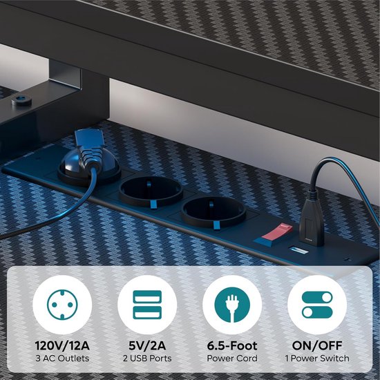 Gaming bureau - PC tafel - Thuiswerken gamen - Geïntegreerde ledverlichting - 181 cm - Zwart — afbeelding 2
