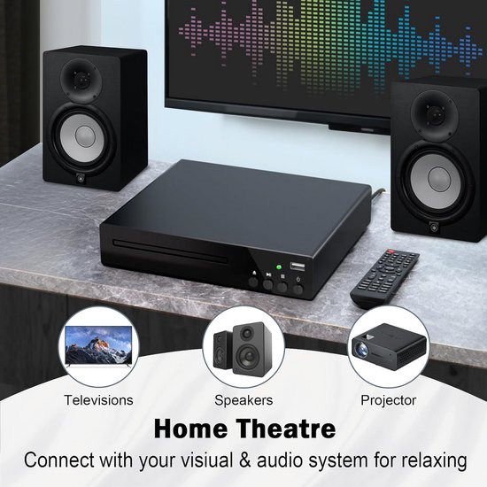 Compacte DVD-speler - Regiovrije speler - Thuisbioscoop creëren - Full HD 1080P upscaling - 195x225x50mm - Donker zwart — afbeelding 5
