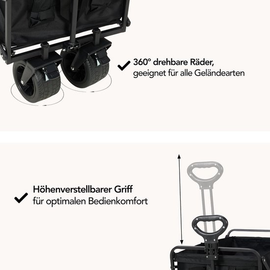 Handige Transportkar - Opvouwbare Kar - Boodschappen Doen - 180 kg Draagkracht - 95 x 57 x 96 CM - Zwart — afbeelding 2