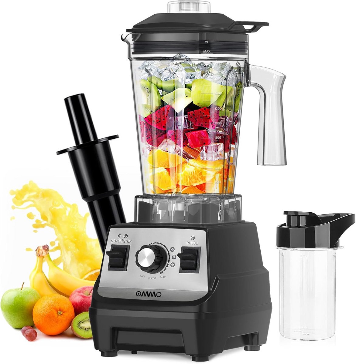Krachtige Blender - Mixer Keuken - Gezonde Smoothies Maken - 6 Roestvrijstalen Messen - 1.8 Liter Kan - Zwart
