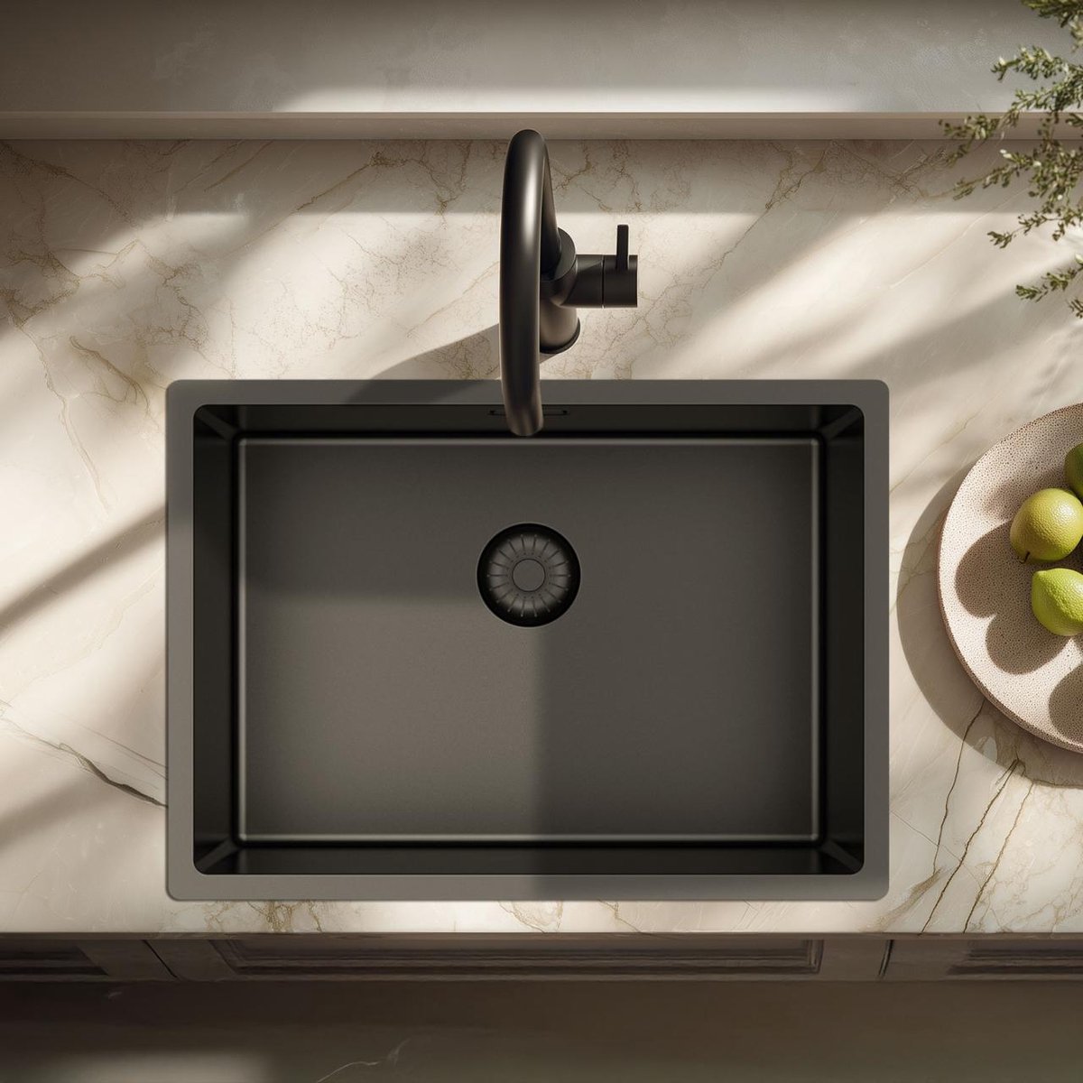 Pure.Sink Comfort Speciale 35cm korte PVD Gun metal spoelbak 50x35 cm ruimte besparend PCM5035-61