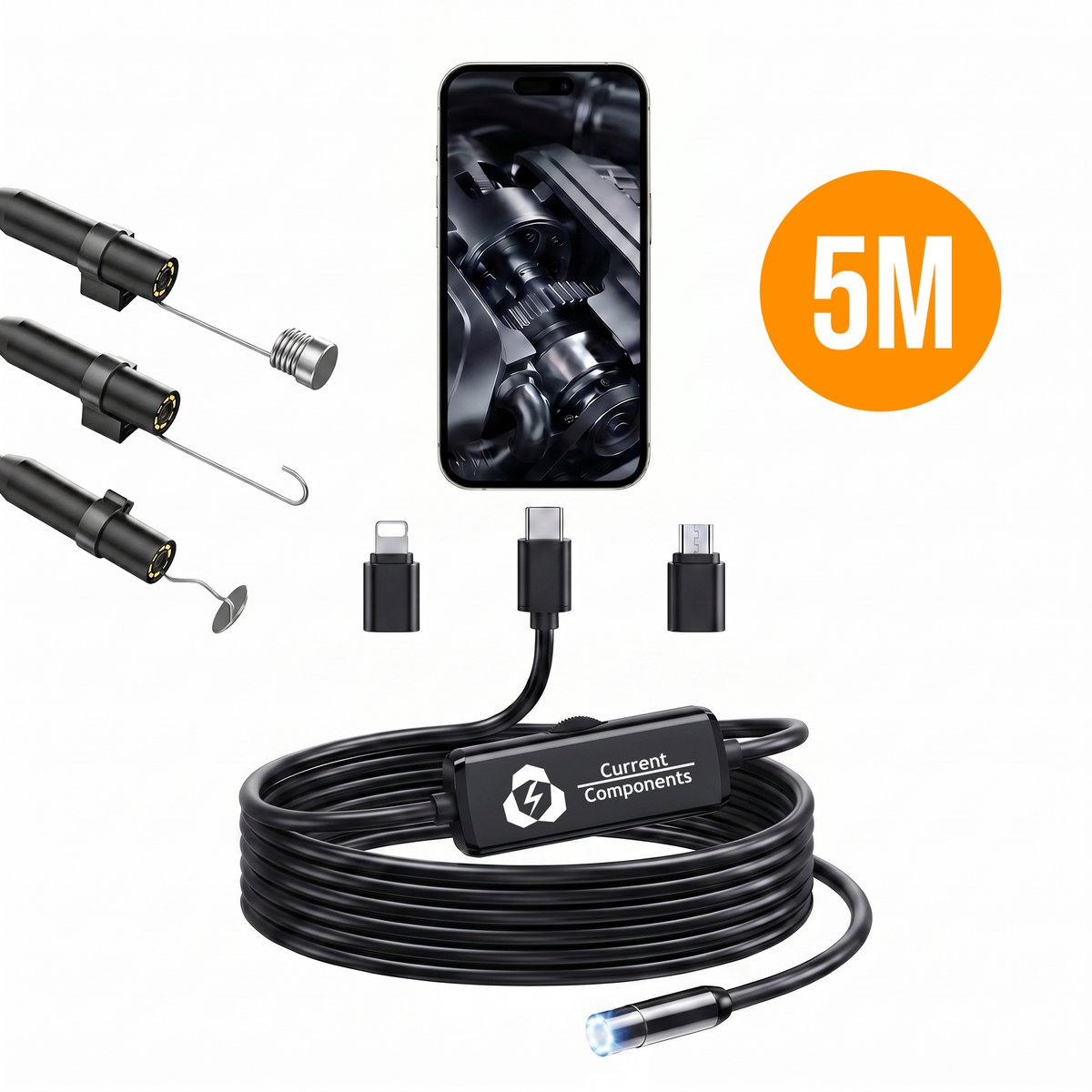 Current Endoscoop - Inspectie Camera - Rioolcamera - Inspectiecamera - 5M - 1920p HD - IP67 - Met App