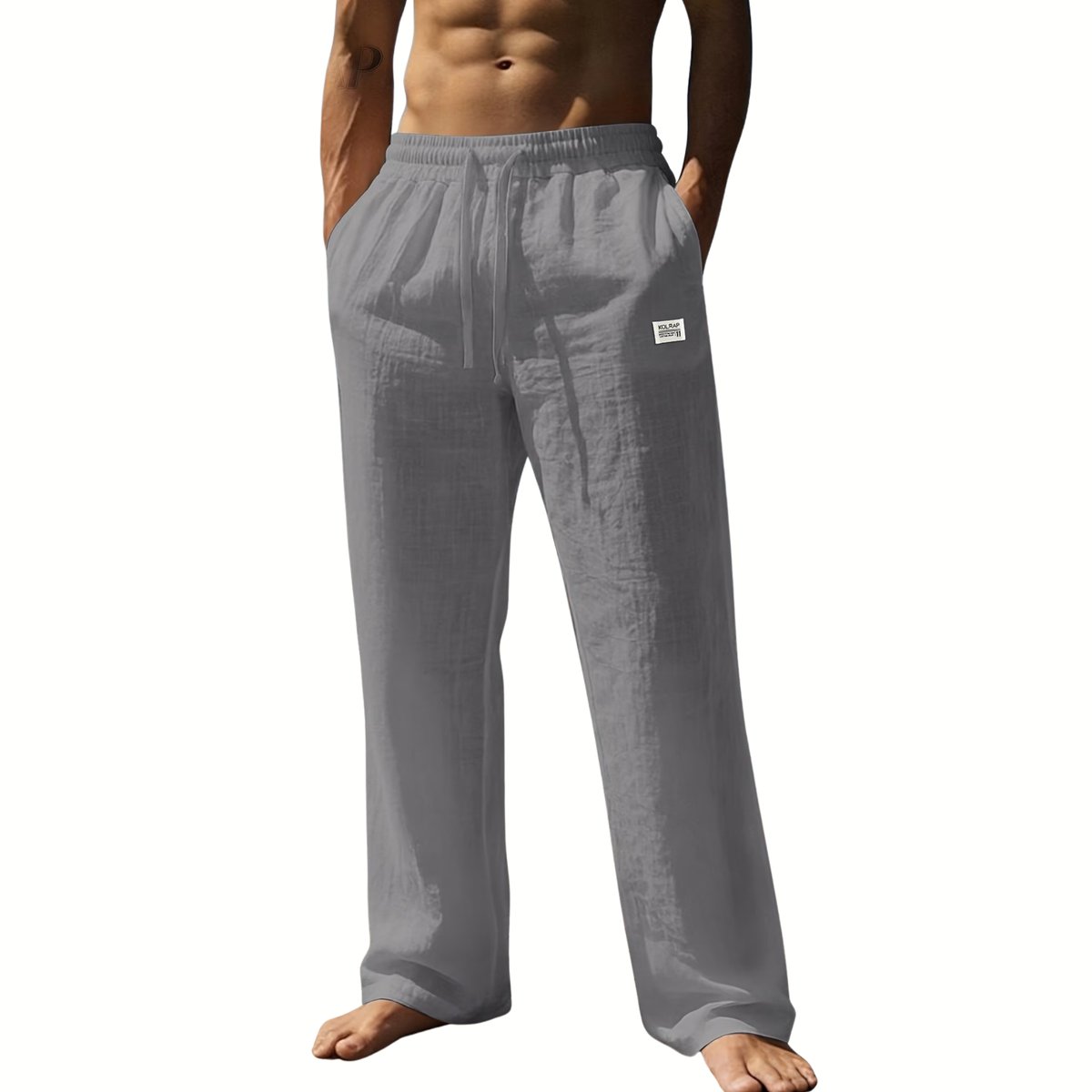 Currero Linnen Broek Heren Zomerbroek Volwassenen Lange Broek Pantalon Strandbroek Zomer Ibiza Stijl Lichtgrijs