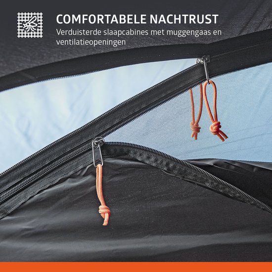 Campout 4-Persoons Vis-à-Vis Koepeltent - 2 Slaapcabines - 5000 mm Waterdicht - Leefruimte - 15 min Opzettijd - Incl. Luifelstokken & Draagtas van Campout — afbeelding 5