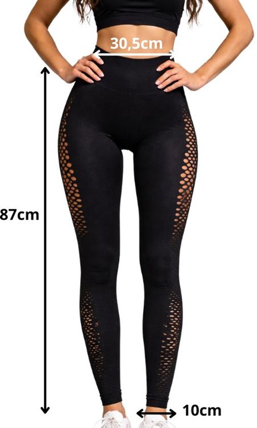 Dames Push Up Legging - Zwart L/XL - High Waist Sportlegging Fitness Yoga Gym - Corrigerende Leggings met Mesh - sportlegging dames - 84626 — afbeelding 3