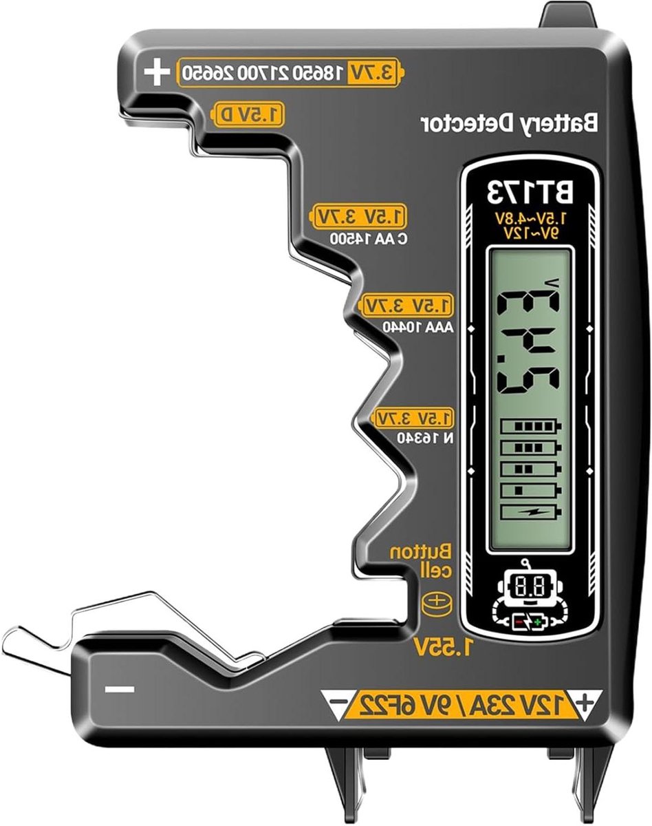 Batterijtester Digitaal - Spanningstester Detector - Apparaten Onderhouden - Universeel Compatibel - Compact Formaat - Zwart